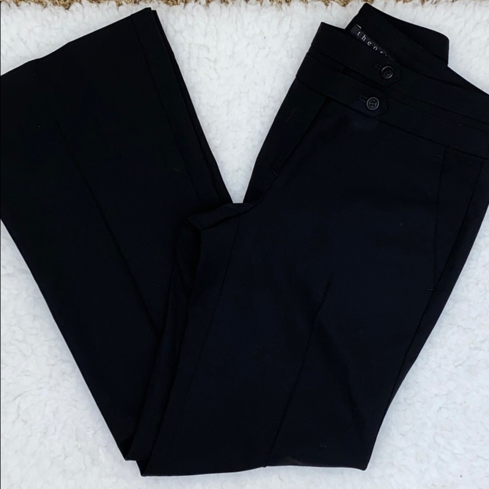 Theory Black wool relaxed fit wide leg tro…
